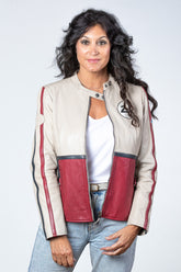 24H Le Mans Malia ecru red racing leather jacket for women